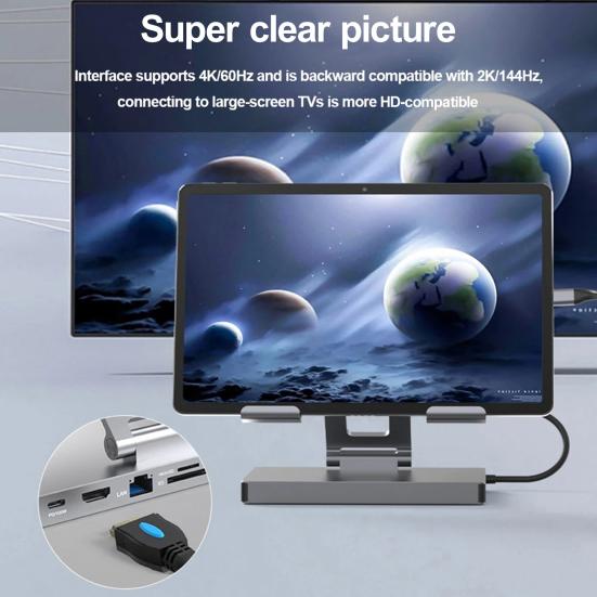 Laptop Stand Docking Station Multiport USB 3.0 TF Card Slot 4K 60HZ HDMI-compatible PD Charging Gigabit Ethernet Aluminum Alloy Type-C Hub Adapter