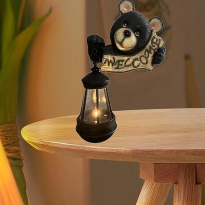 Bear Outdoor Garden Statue Resin Sculpture with Solar Light Ornament Landscape Lamp Animal