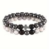 Temu Bestseller: White Turquoise & Black Agate Couple's Cross Bracelet Set