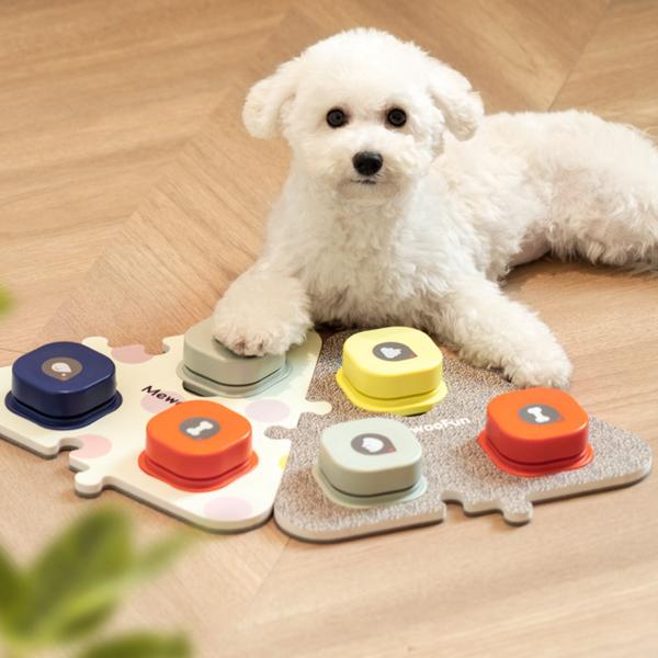 Kamurara Hundeknopf, 3er Set - blau + gelb + orange (Matte inklusive)