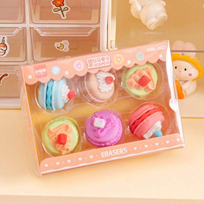 1 Set Cartoon Cute Kawaii Macaron Dessert Rubber Mini Eraser Set For Kids Stationery Office School Supplies