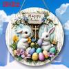 Metal Tin Sign Rabbit Easter Eggs Wall Art Rustic Porch Holiday Home Decor