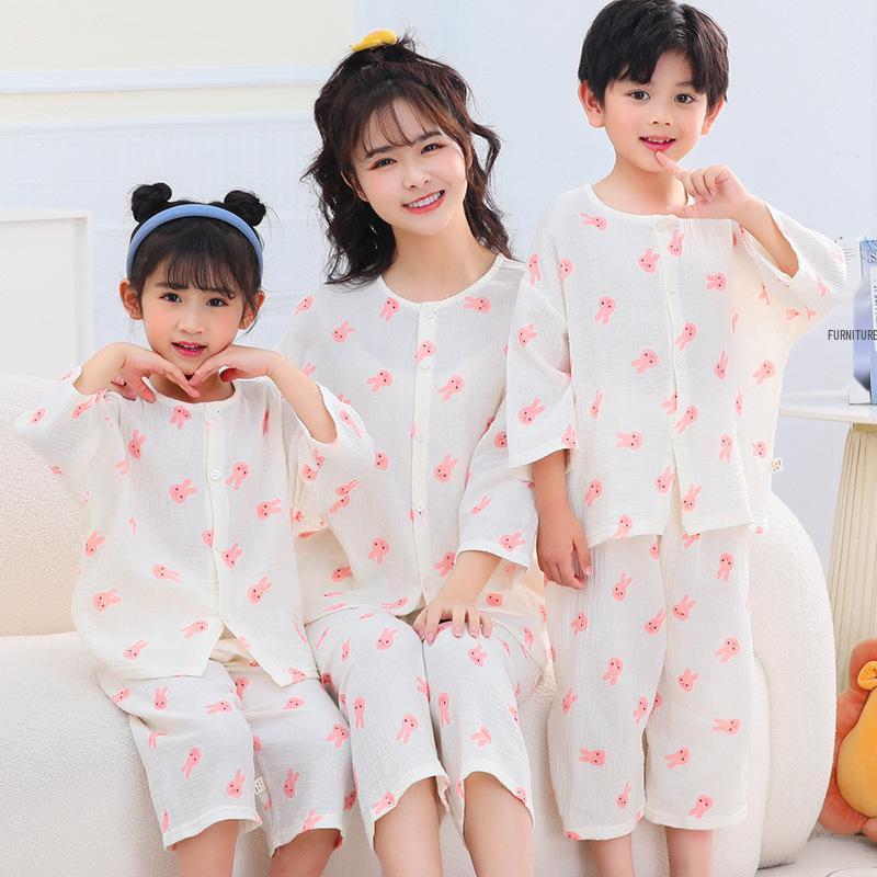 

Летний хлопковый пижамный комплект для мальчиков и девочек – Комплекты с коротким рукавом для родителей и детей для малышей, подростков и младенцев 90cm