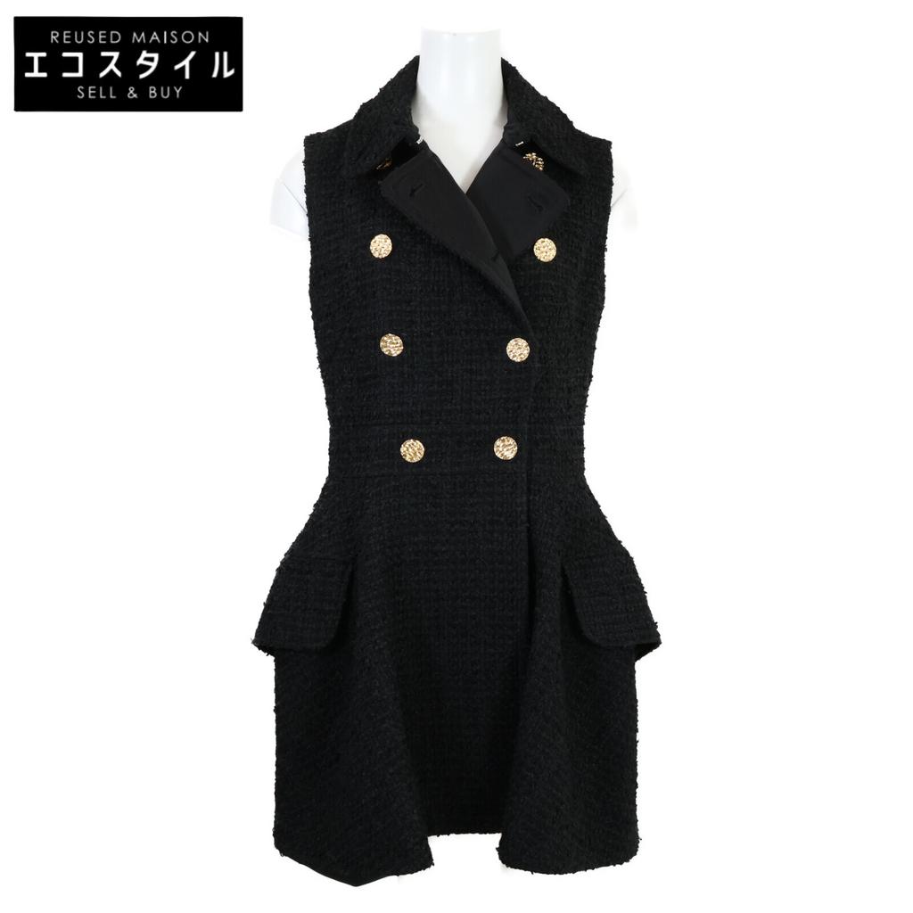 LOUIS VUITTON Domestic regular 24Stainless Steel FQRO06 gold button double-breasted tweed mini dress dress 36 blackUsed