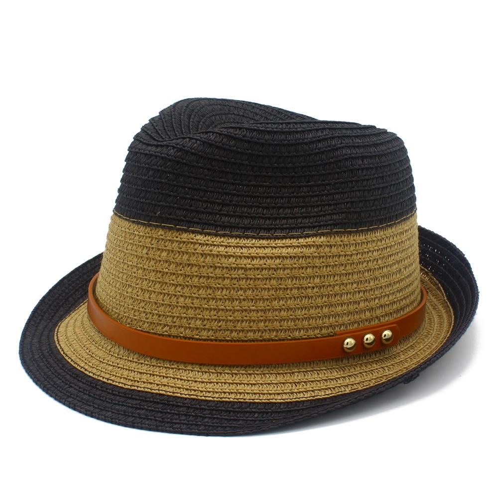 New contrasting color sunscreen top hat men's outdoor travel shading seaside beach hat women's fashion straw hat