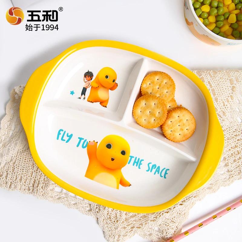For NaiLong Tableware Anime Theme Food Bowl Divided Tray Dinner Plate Cartoon Rice Bowl Anti-Fall Children Tableware Cup Gift