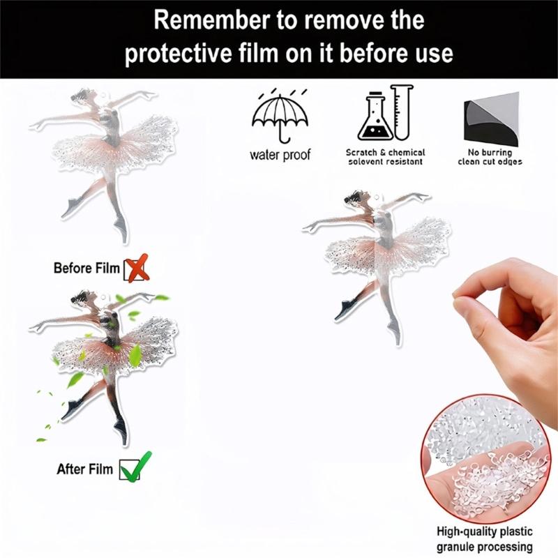 Sada 5 elegantních klíčenek do auta ve tvaru baletky, 2D akrylová závěsná dekorace na zeď, přívěsek pro milovníka tance, vánoční ozdoba