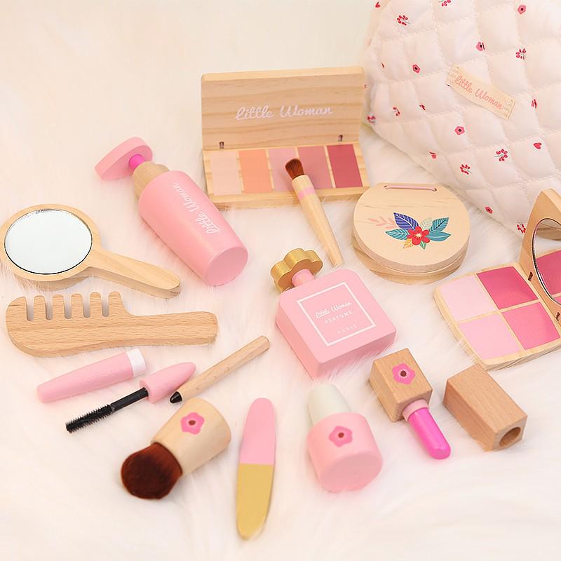 Korean Style Wooden Pretend Makeup Set: Eyeshadow, Powder, Lipstick, Perfume & Hairdressing
