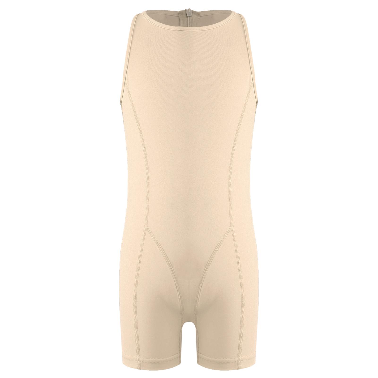

Girls Gymnastics Dance Practice Bodysuit Round Neck Sleeveless Back Invisible Zipper Thigh Length Jumpsuit 5-6 Years тілесний