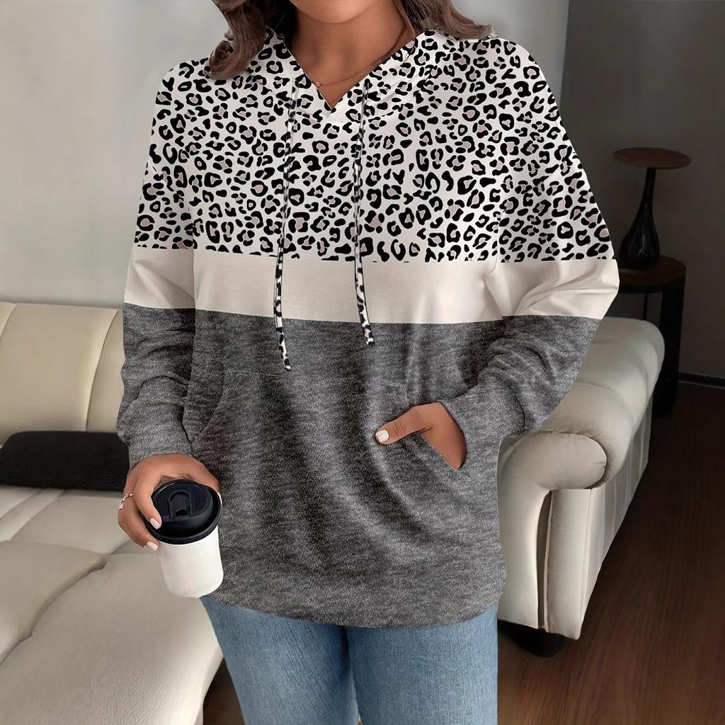European and American Autumn and Winter Women's Hoodie Leopard Print Top Pullover Hooded Sweater