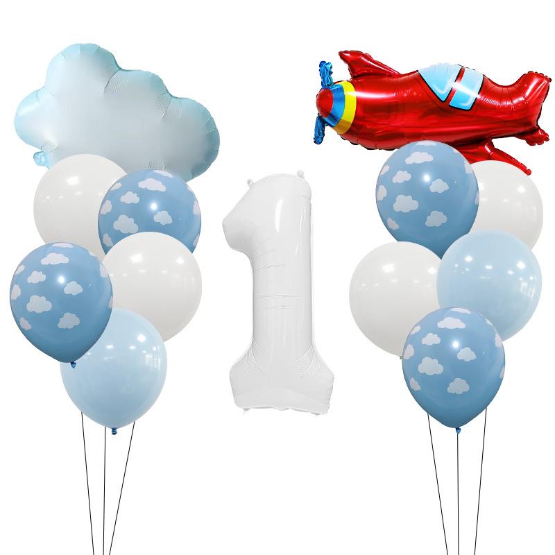 Red aircraft aluminum film balloon 32 inch white blue sky white cloud birthday latex balloon children's birthday party balloon