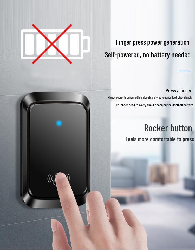 Self-Powered Waterproof Wireless Doorbell with Long-Range Remote and Elderly Call Button