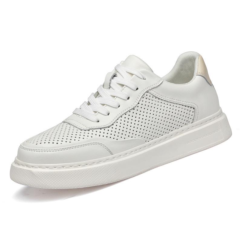 Men's Retro White Platform Sneakers with Thick Sole and Breathable Design