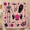 Spooky Halloween Themed Waterproof Shower Curtain For Bathroom Decor, Featuring Skeletons, Skulls, Bats, And Other Creepy
