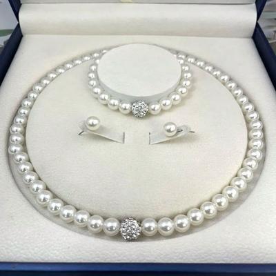 3-teiliges Set Imitationsperle Feuerball Halskette Armband Ohrstecker Schmuckset Silberfarbe Kristallstein Elegant Brautschmuck