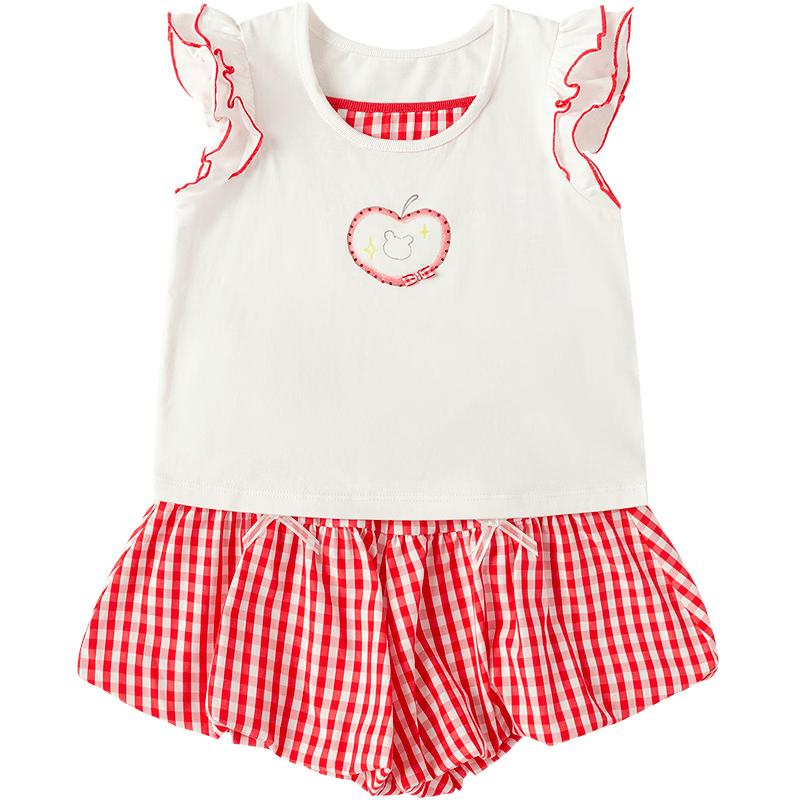 Balabala Girls  Plaid Bowknot Short-Sleeve Set 80