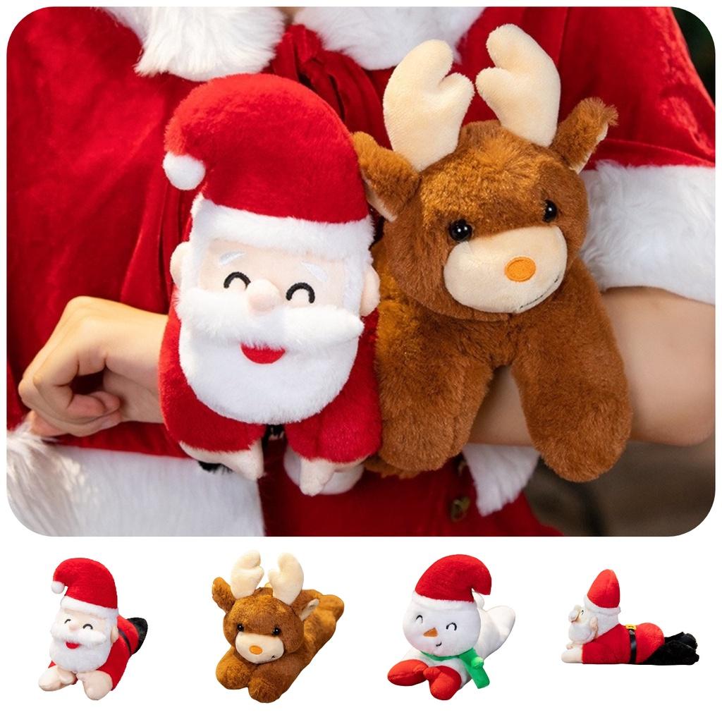 Cute Christmas Santa Claus Plush Doll Toy With Wrist Paddle Bracelet For Children 25cm Height