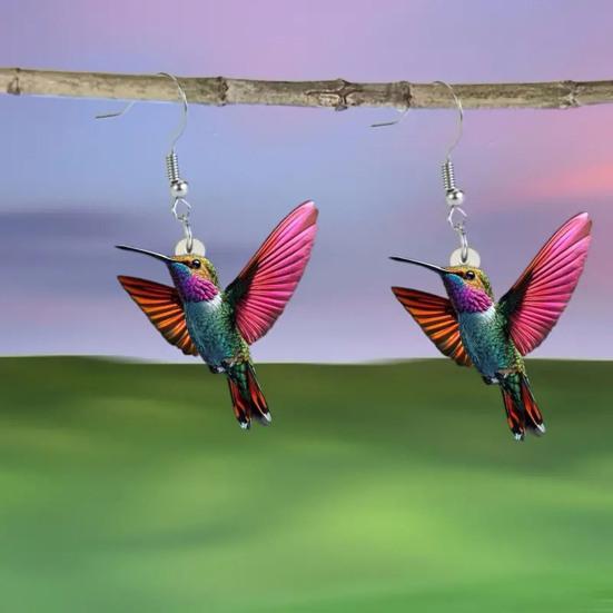 1 Pair Acrylic Colorful Bird Dangle Earrings 2D Hummingbird Hook Earrings Hypoallergenic Women Bird Drop Earrings Fashion Jewelry