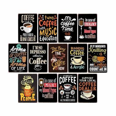 Cafetería Tienda de Bebidas Decoración Vintage Póster Moderno Placas Metálicas Carteles Bar Pub Club Garaje Arte de Pared Retro Placas Decorativas 20x30cm