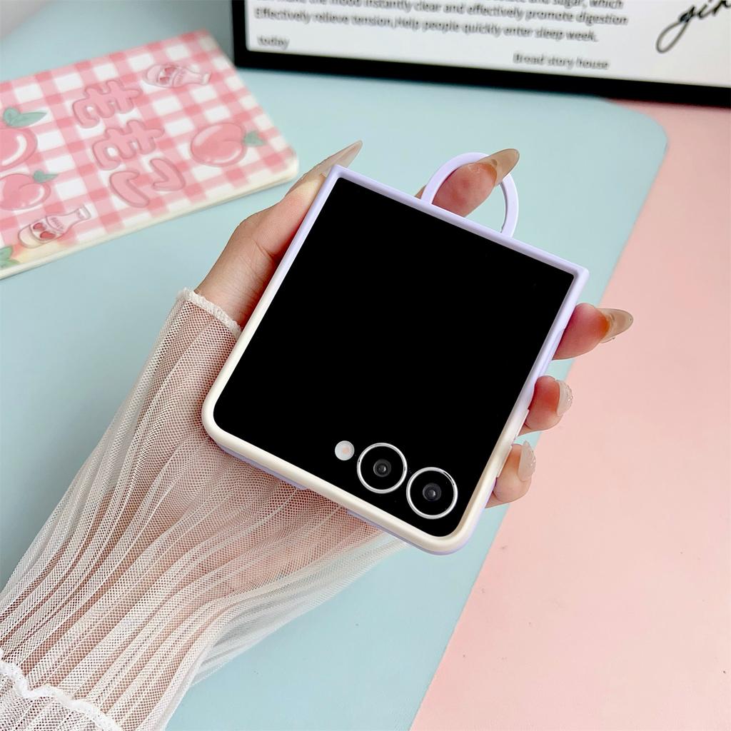 For Samsung Galaxy Z Flip7 5G Case Skin Touch Silicone Ring PC TPU Phone Cover with Cartoon Dachshund Sticker