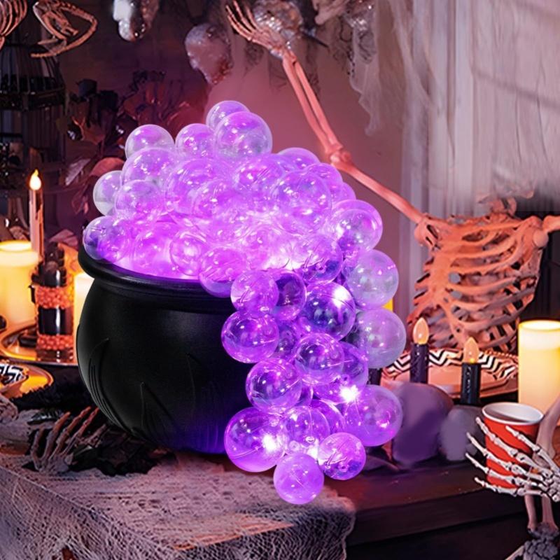 Bubbling Cauldron With Violet Light Black Witches Bubbling Cauldron For Storing Candy Desktop Decoration Ornament