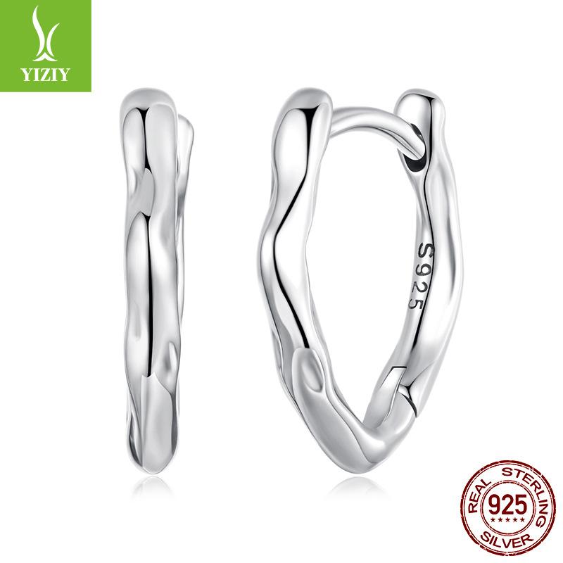 Simple S925 Sterling Silver Geometric Ear Buckle Women'S Fashion Whole Body Silver Texture Earrings Earrings Cross-Border