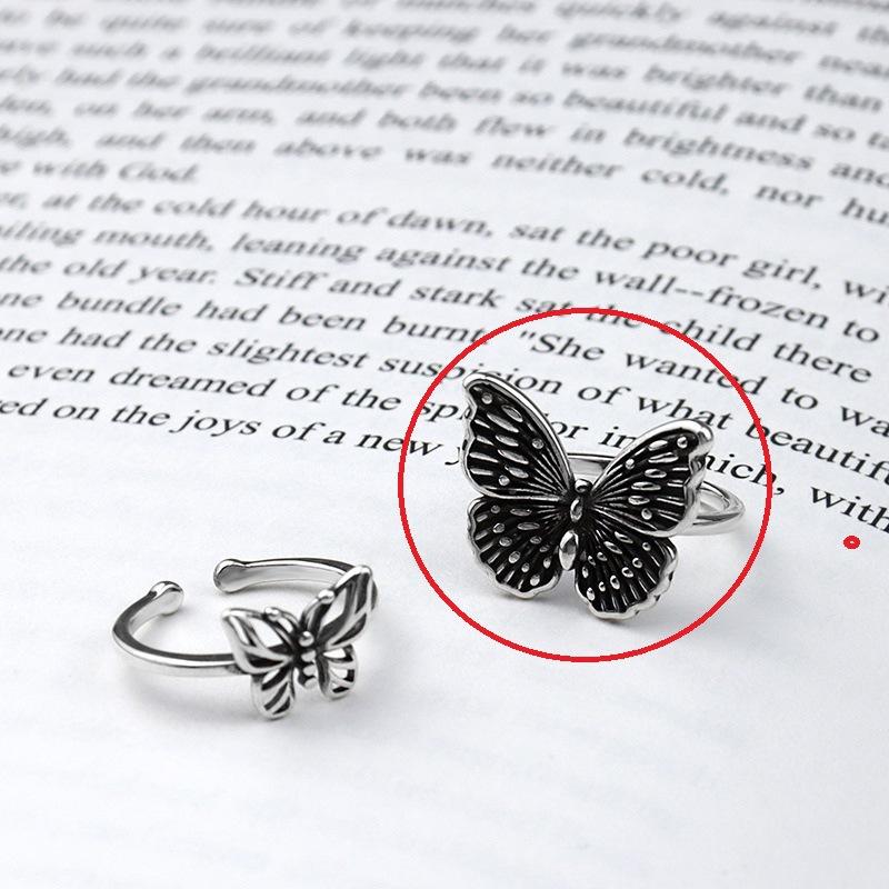 925 Sterling Silver New Simple Design Vintage Butterfly Rings Retro Distressed Opening Handmade Ring Fashion Fine Jewelry