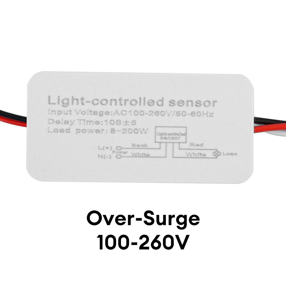 DC 12V/24V AC 100-260V Light Control Photoelectric Sensor Switch Outdoor Rainproof Lightning Protection Intelligent Delay Sensor
