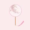 Translucent Embroidered Long-Handled Round Fan for Children's Hanfu and Cheongsam Costumes