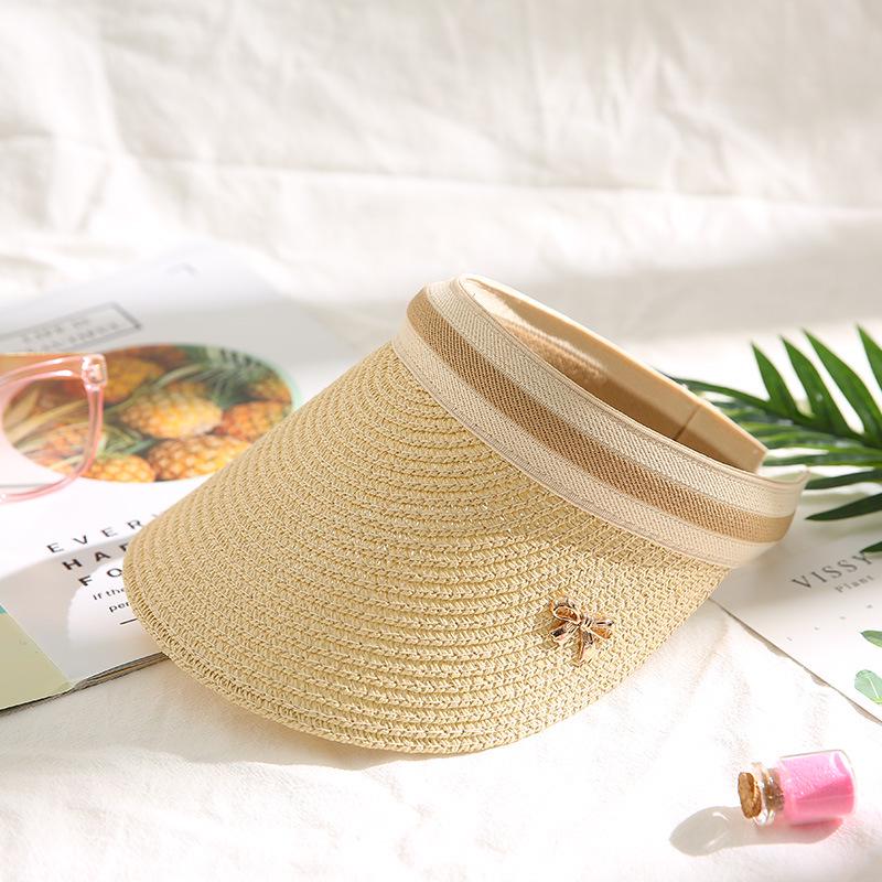 

Korean Style Open Top Straw Sun Hat - Trendy and Versatile Women s Beach Accessory for Summer M (56-58cm) бежевий