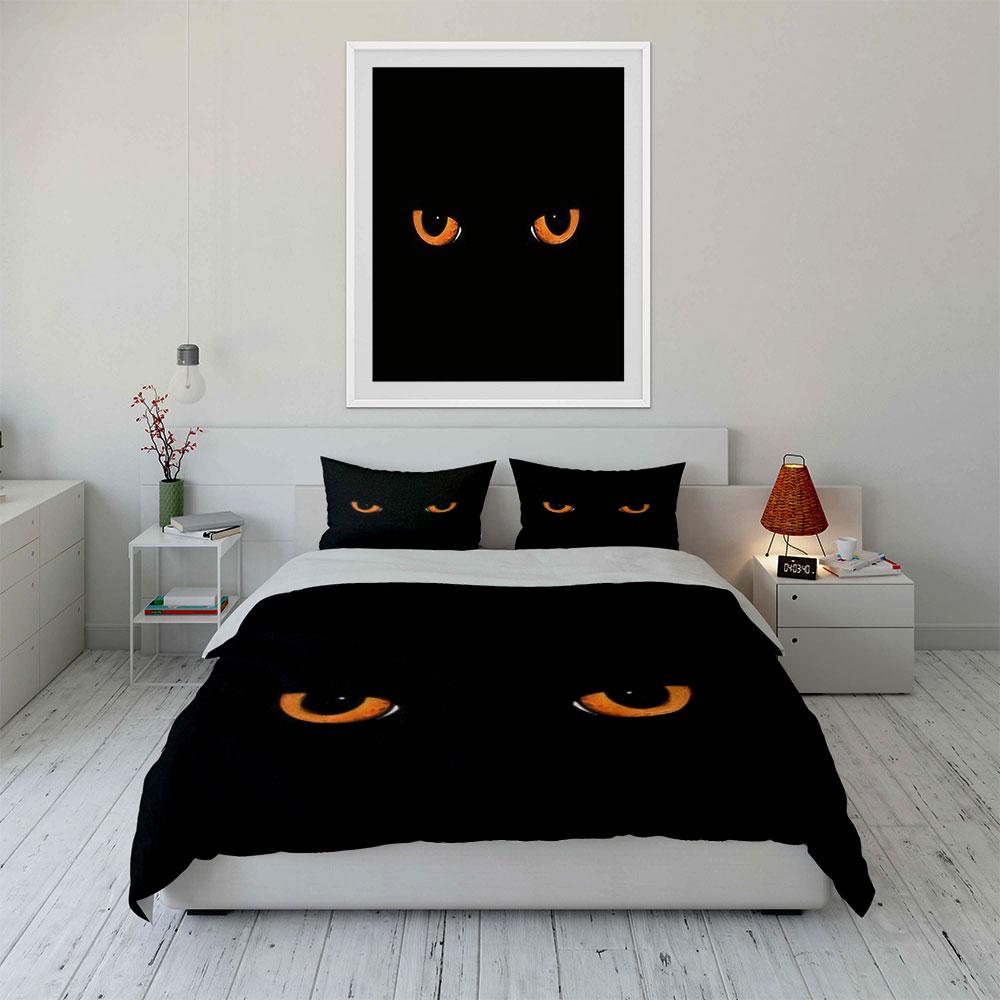 "Glowing Cat Eyes Decor Set" Bedding Set with 1 Duvet Cover 2 Pillowcases Single Double King Queen, Gift