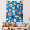 Colorful Dessert Pattern On Blue Background Patterned Tapestry Home Decor, Suitable for Bedroom and Living Room, Gift