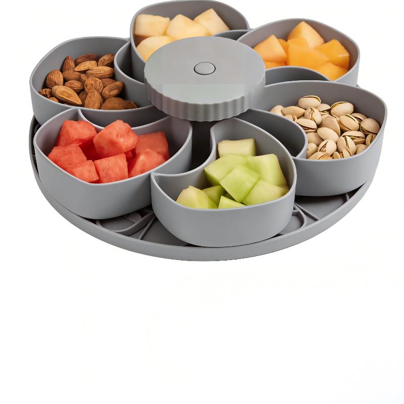 6 Compartment Rotating Serving Tray BPA Free Snacks Fruit Candy Platter For Home Party Kitchen Countertop