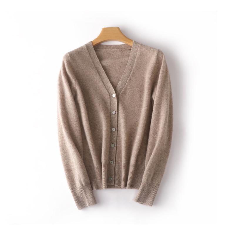 Elegant Merino Wool V-Neck Cardigan - Women's Lightweight Autumn Sweater
