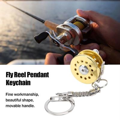 Golden Silver Fly Reel Keyring Bag Decoration Spinning Reel Pendant Fish Wheel Keychain  Small Gift