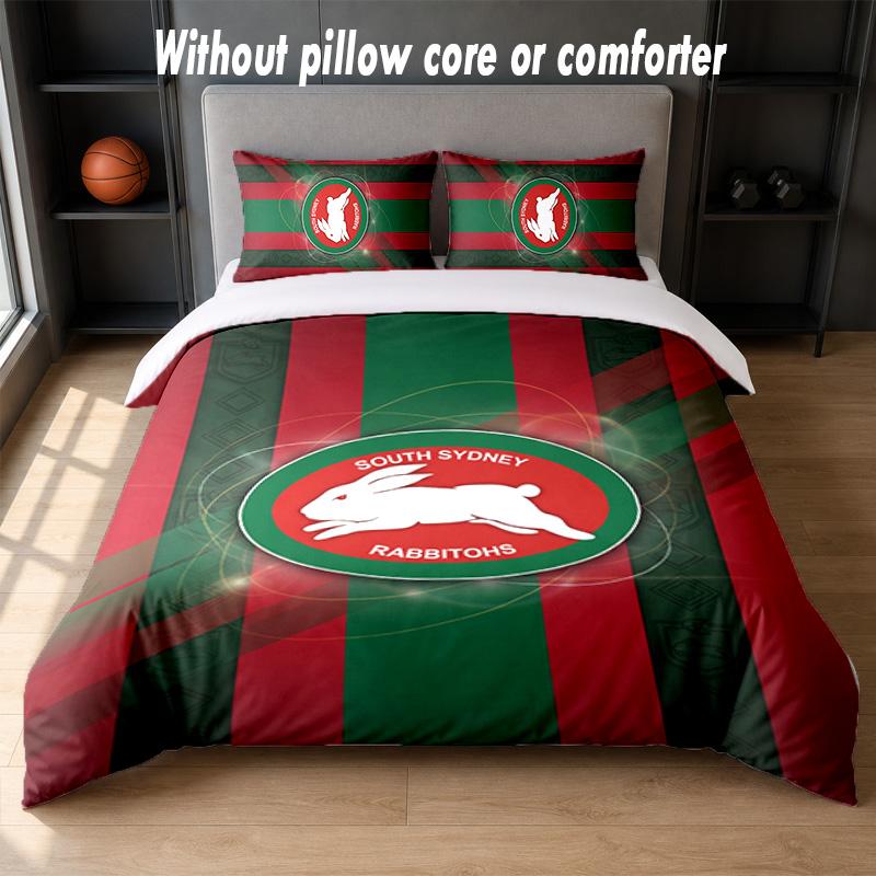 South Sydney Rabbitohs Design Set Biancheria da Letto 1 Copripiumino + 2 Federe Morbido Traspirante Biancheria da Letto per la Casa