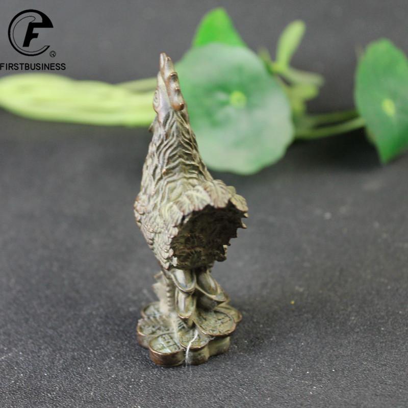 Antique Copper Blessing Cock Figurines Miniatures Desktop Ornament Vintage Lucky Animal Chicken Statue Decors Crafts Accessories