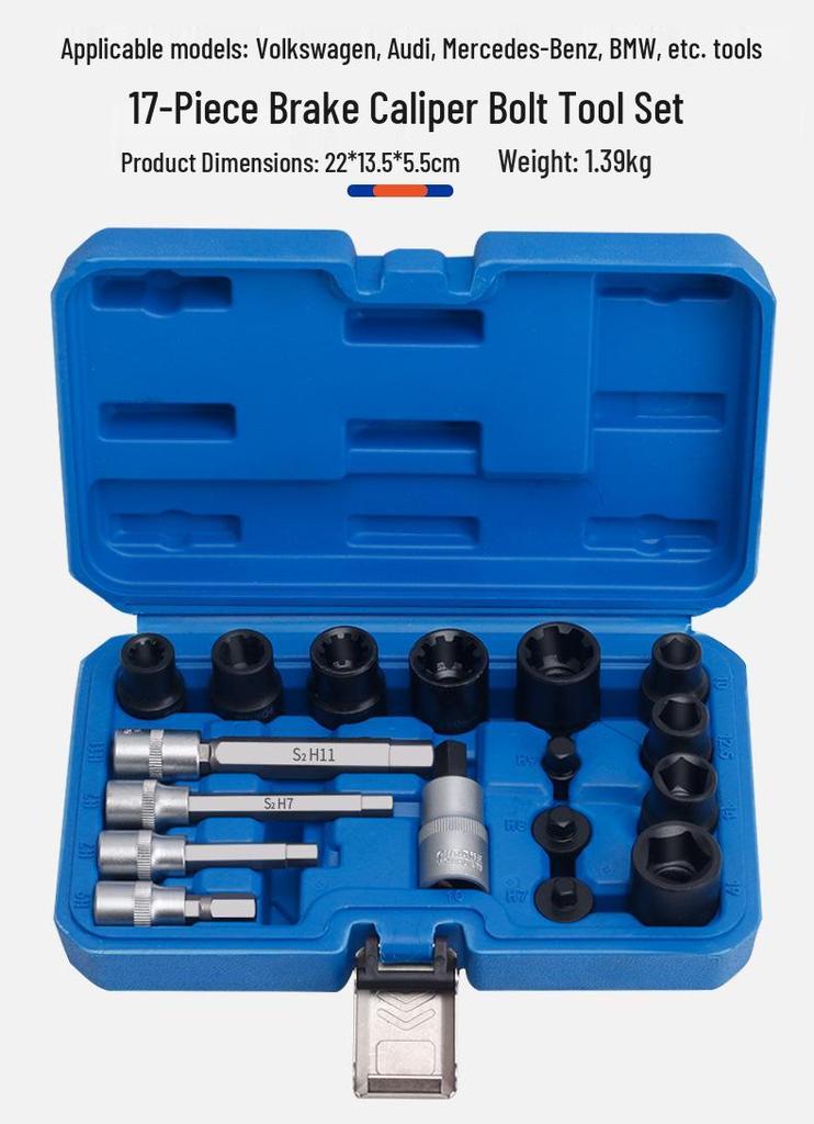 17-Piece Brake Caliper Piston Pin Removal Socket Bit Set for Auto Repair