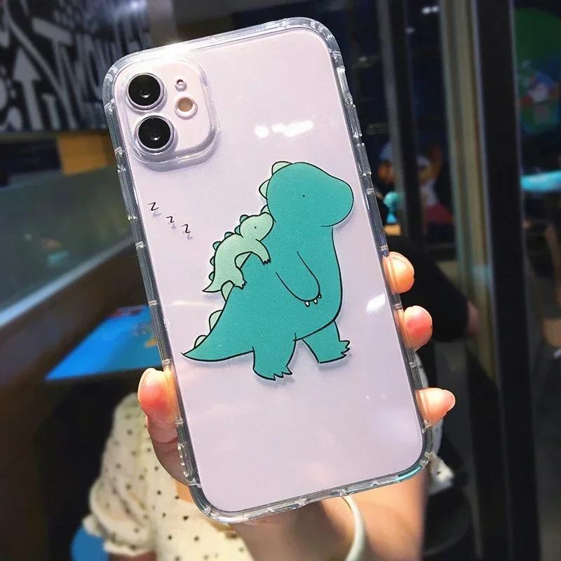 

Милый мультяшный чехол для пары на телефон iPhone 16 15 13 14 12 11 Pro Max XR 14 Plus, животное, динозавр, прозрачный, мягкий, противоударный iPhone 16Plus