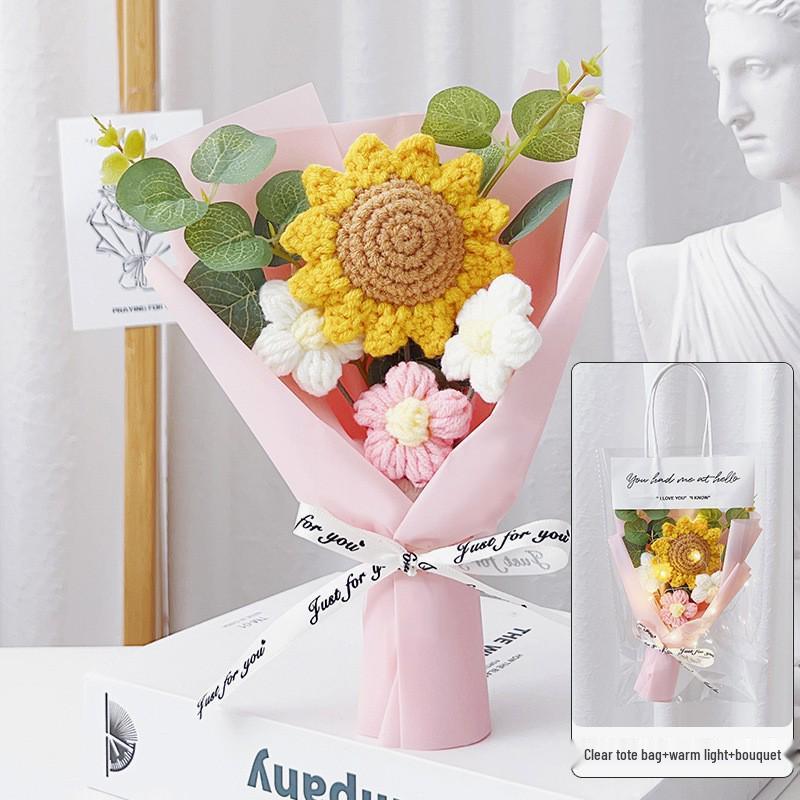 Creative Graduation Gift: Doctor Bear and Sunflower Knitted Bouquet