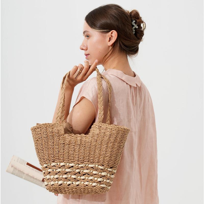 Vegetable Basket Straw Woven Bag Large Capacity Hand Woven Bag Women's New Seaside Vacation Beach Tote Bag