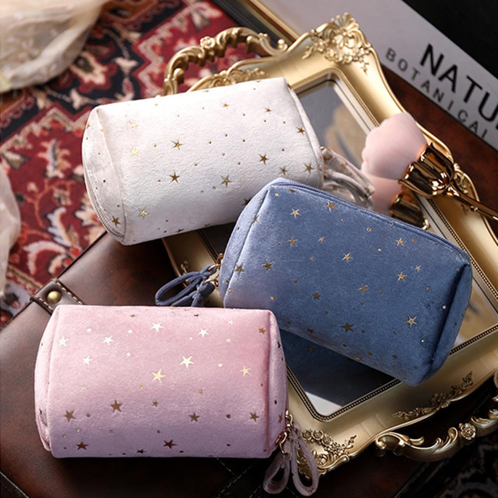 Tumecos Makeup Portable Velvet Clutch Starry Sky Cosmetic Large Blue 1 Pouch, Bag, Bag, Capacity, Stylish,