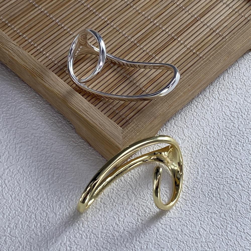 PANJBJ 925 Silver Line Crossing Ring for Women Punk Hip Hop Exaggerate Trend Adjustable Jewelry Party Gift