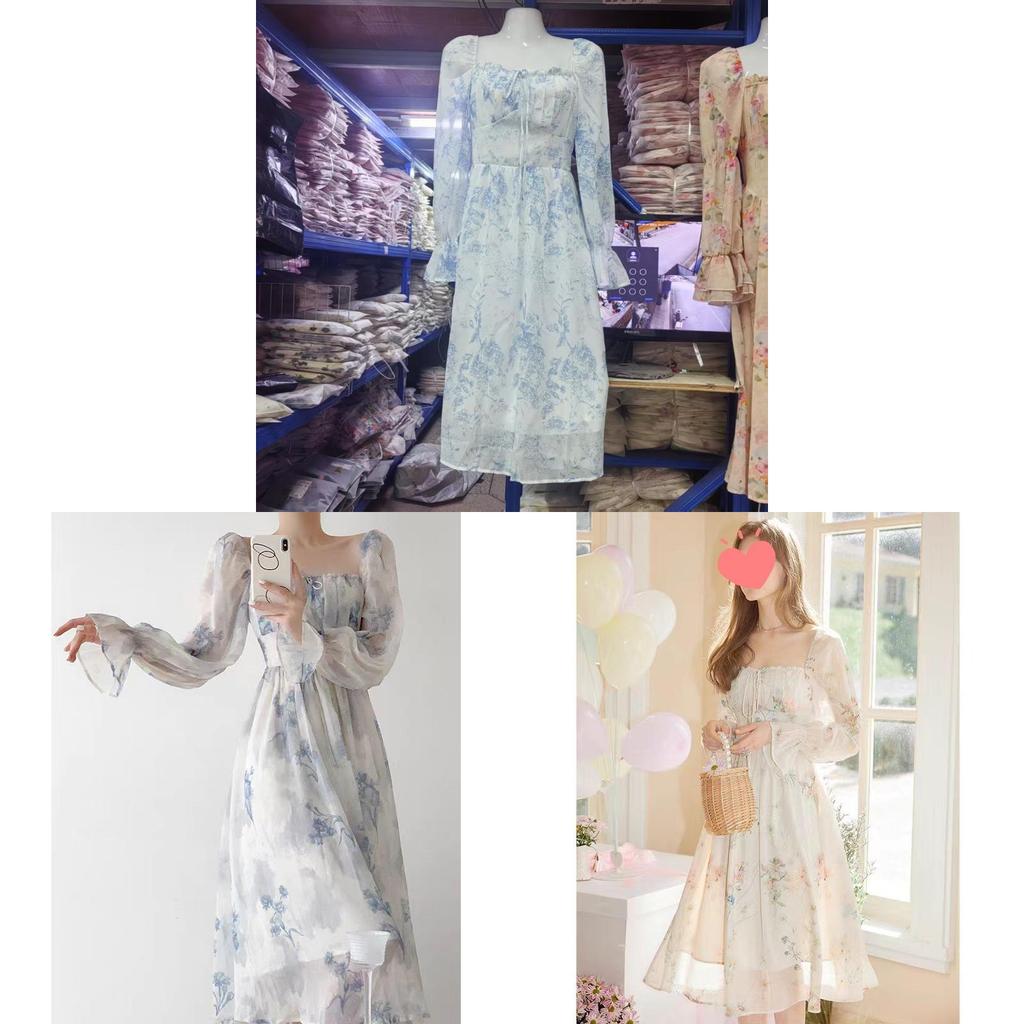 French Floral Dress Summer Dress With Recycled Cellulose Fabric For Elegant Vacation Wear