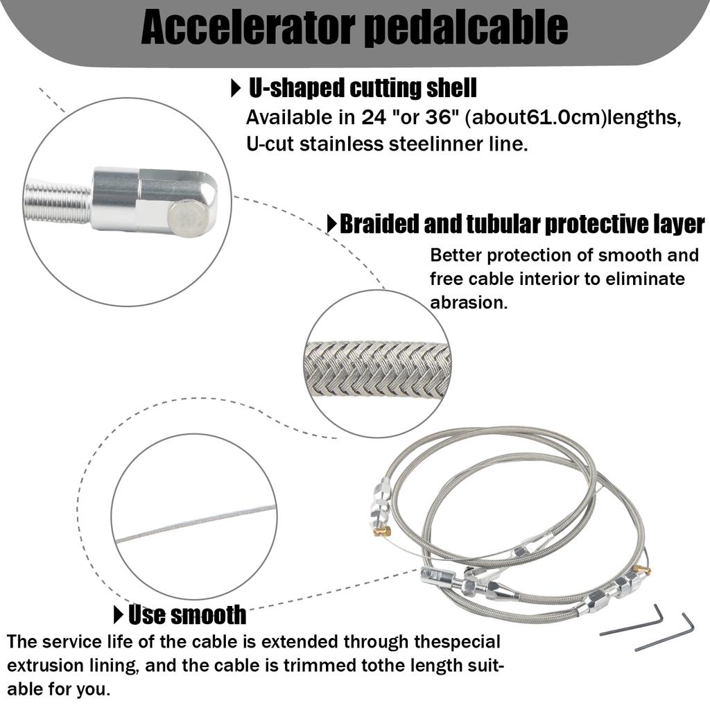 24/36 inch Throttle Gas Cable Kit Stainless Steel Braided For 97-07 Chevrolet/Chevy LS1 Engine 4.8L 5.3L 5.7L 6.0L