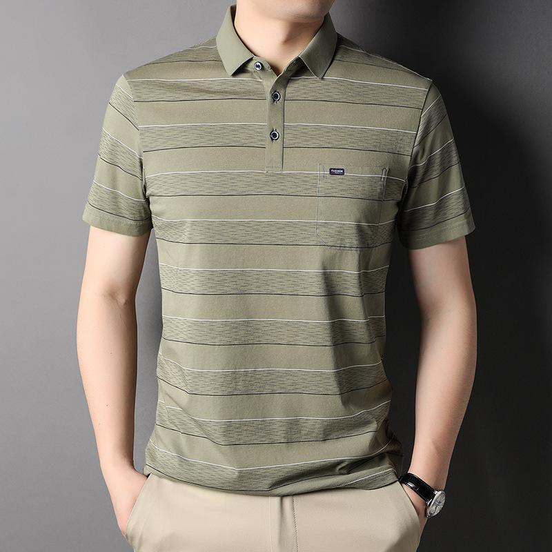 Men's POLO Shirt Short-sleeved Thin Business Casual Striped Summer Cotton Blend Men's Dad Top