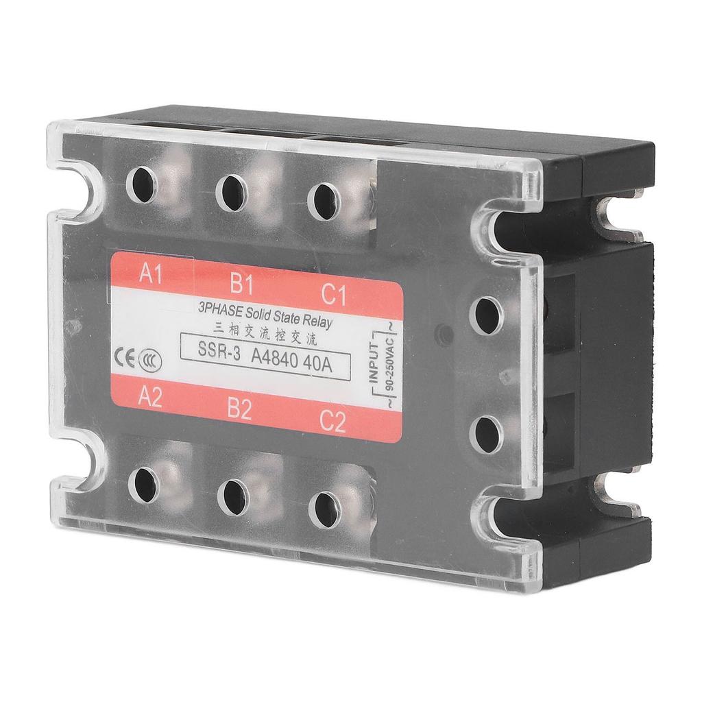 3 Phase Solid State Relay 40A LED Indicator Transparent Cover AC to AC SSR 90?250V Input 24?480V
