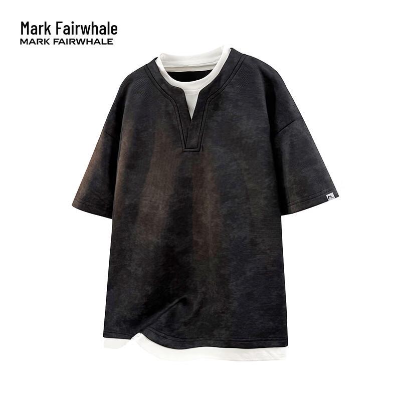MARK FAIRWHALE Men s Faux Two-Piece V-Neck T-Shirt M