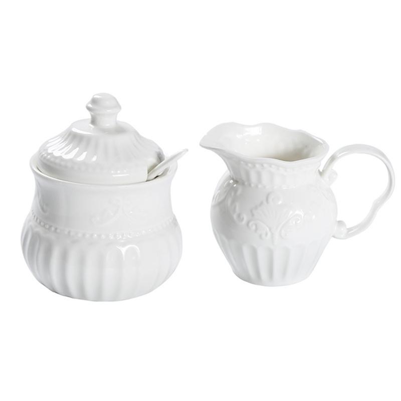 Britain Baroque Art Relief Sugar Bowl And Creamer Pots Set Luxurious Court Ceramic Kitchen Kitchenware Rococo Coffee Milk Jug