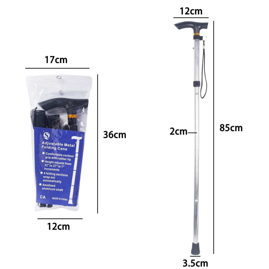Reinforced Aluminum Telescopic Folding Walking Stick: Adjustable, Non-slip, Four-section Crutch for Hiking